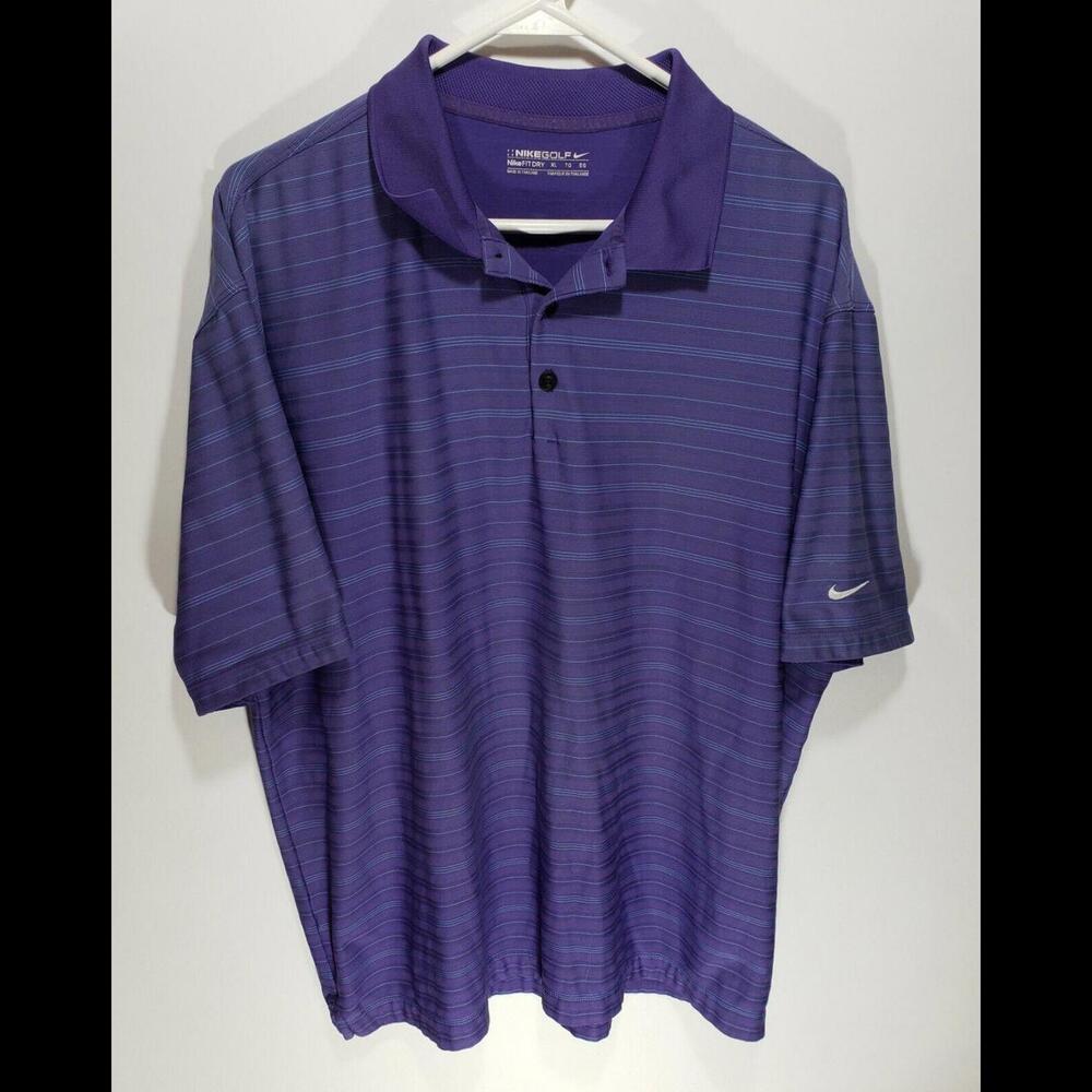 Mens Nike Golf Fit Dry Short Sleeve Polo Shirt Purple Striped Size XL